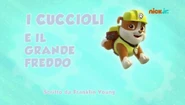 "Pups and the Big Freeze" ("I cuccioli e il grande freddo") title card on Nick Jr.