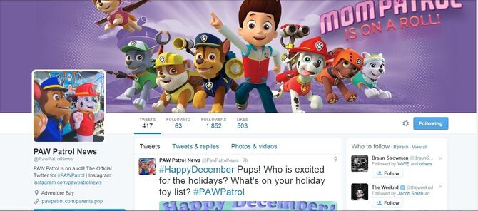 Follow PAW Patrol on Twitter to get news about merchandise and more.