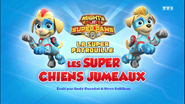 "Mighty Pups, Super Paws: Pups Meet the Mighty Twins" ("La Super Patrouille : Les Super Chiens jumeaux") title card on TF1
