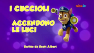 "Pups Turn on the Lights" ("I cuccioli accendono le luci") title card on Nick Jr.