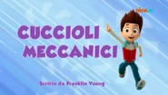 "Pups Pit Crew" ("Cuccioli meccanici") title card on Nick Jr.