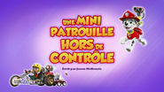 "Pups Save an Out of Control Mini Patrol" ("Une mini patrouille hors de contrôle") title card on RTS Un