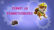 "Pups and the Ghost Cabin" ("Pennut ja kummitusmökki!") title card on Yle TV2