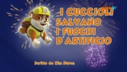 "Pups Save the Fireworks" ("I cuccioli salvano i fuochi d'artificio") title card on Nick Jr.