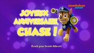 "Pups Turn on the Lights" ("Joyeux anniversaire, Chase !") title card on Nickelodeon Junior