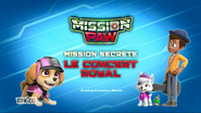 "Mission PAW: Pups Save a Royal Concert" ("Mission Secrète : Le Concert royal") title card on RTS Un