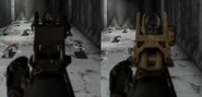 Image comparison between the default (left) and Flip-up Sight (right) of the Raven.