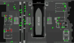 Map with all possible keycard, crate, meth ingredient and crowbar locations. Items located upstairs are red, the other items are green. Keycards can spawn in security rooms only if there is no guard inside. Certain keycard locations prevent other nearby locations from being used (i.e. you cannot find two keycards in the locker room at the same time.)[1]