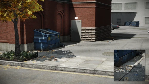 3. In front of the garbage bin that is in front of the rear entrance door