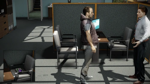 12. On top of a chair, one of the first desktops seen when going from the waiting area to the office area