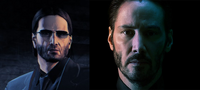 For comparison: Wick's in-game model (left) vs. his movie counterpart (right) as portrayed by Keanu Reeves.