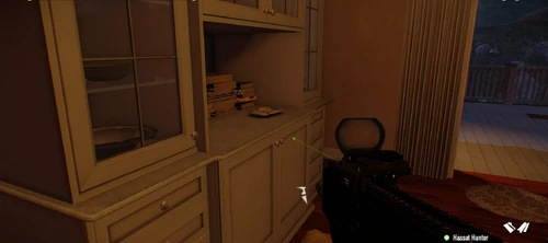 14. Inside a bookshelf in the left entrance to the house