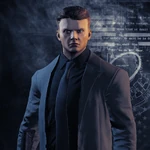 As depicted in-game without his mask.