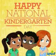Nina, Chelsea B., and Carlos celebrating national kindergarten day in a social media picture.