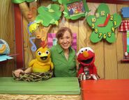Elmo with Liz and Chica.