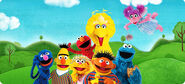 The characters, now including Abby, in a Sprout backdrop.