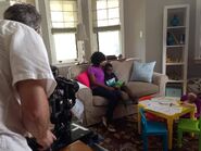 Derek on the set of the Sprout Channel Cubby commercial.