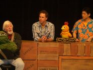 Caroll Spinney and Oscar with Sean, Kevin, and Chica.