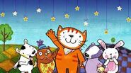 The characters in a Sprout nighttime backdrop.