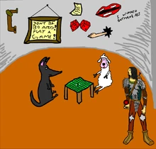 Scooby, playing Othello with a sheep in .