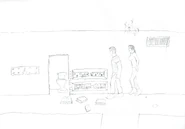 Ship's hallway and bathroom.