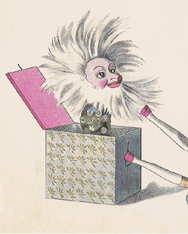 JACK IN THE BOX ファブリックポスター 1961 Matty Mattel Jack In The Box Wind Metal Clown Graphics
