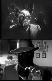 The Bat's costume from 1926 (top) and 1959 (bottom).