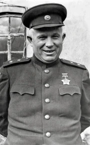 Nikita Khrushchev posing in a Red Army uniform following the Soviets' entry into the conflict.
