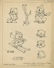 Kitty Kat model sheet for the unproduced Rainbow Parade short "Ski Outing" (1936).