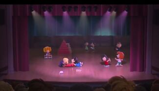 The stage from the school's talent shows is very similar to the one shown in A Charlie Brown Christmas, as is the backstage.