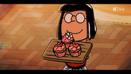 Marcie presents the cupcake to her mom for Mother's Day