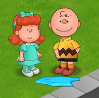 Charlie Brown as a gentleman letting Heather to jump over the puddle in Snoopy's Town Tale