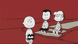 Re-enactment of the first Peanuts comic strip.