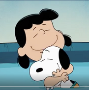 Lucy and snoppy hugging