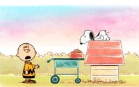 Charlie Brown serving Snoopy