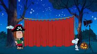 Snoopy is mad at Peppermint Patty for covering the curtains for his trick show