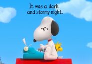 Snoopy's novel begins with the timeless phrase, "It was a dark and stormy night."