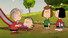 Linus telling his little brother Rerun that he should make a plan to catch a Leprechaun Beagle as Peppermint Patty and Marcie walk by