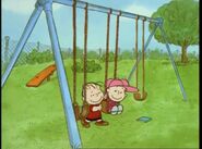 Linus is ready to push Janice on the swing as she got surprise for him