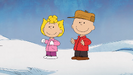 Charlie Brown and Sally are getting ready to receive gifts from Santa Snoopy