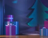 If we look closely in the gym where the winter dance is celebrated, we can see Christmas decorations referencing the tree lot from A Charlie Brown Christmas.