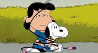 Snoopy and Lucy are stuck in a jumping rope that is tied together