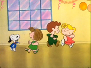 Peppermint Patty hopes that the children had a doubt about bringing Snoopy to the dance as they are dancing