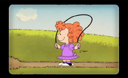 Frieda jumps with her jump rope towards the base while making in the film