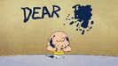 Charlie Brown tries to write a penpal with ink but in a mess