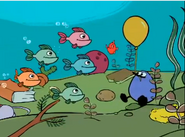 Fish in line for Quack and the balloon