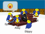Penguins wearing construction hats in Penguin Chat 3.