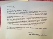 A letter of recognition in which she received from the crew at DreamWorks.