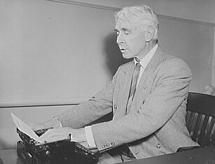 Carl Sandburg working on script for Bomber, 1941. Photo by Farm Security Administration - Office of War Information Photograph Collection (Library of Congress). Courtesy Wikimedia Commons.