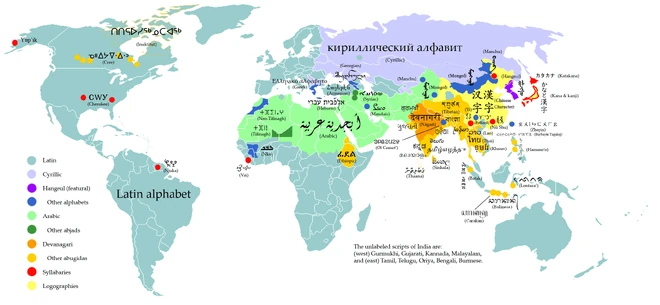 Writing systems of the world today.